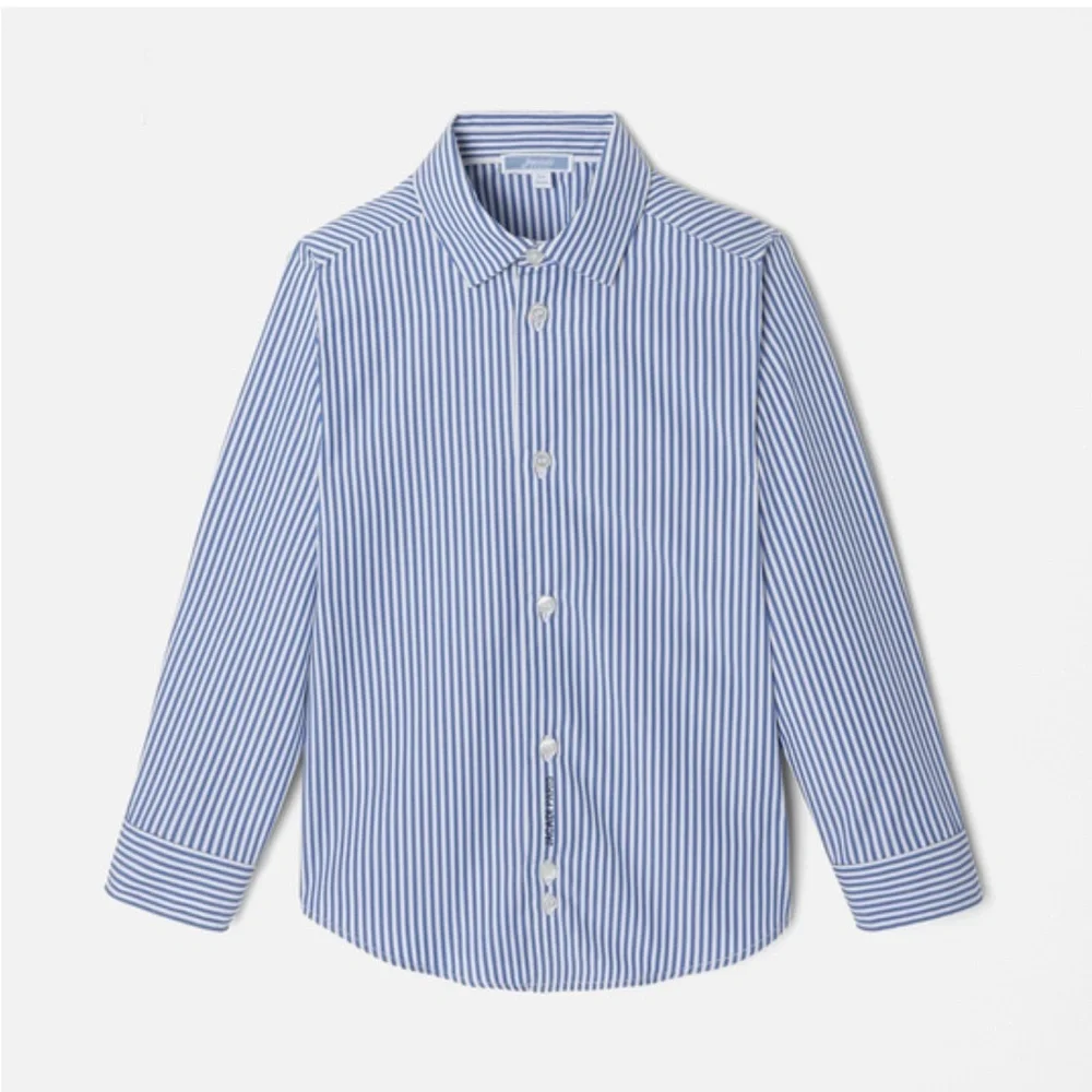 • Jacadi Paris • Boys Poplin Stripe Long Sleeve Dress Shirt Blue & white 10